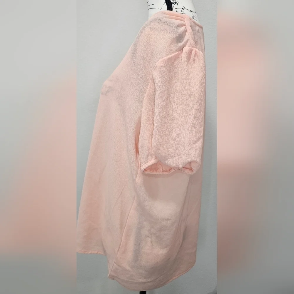 Michael Kors Women’s Sheer Solid Peach Short Sleeve Half Zip Blouse Size L